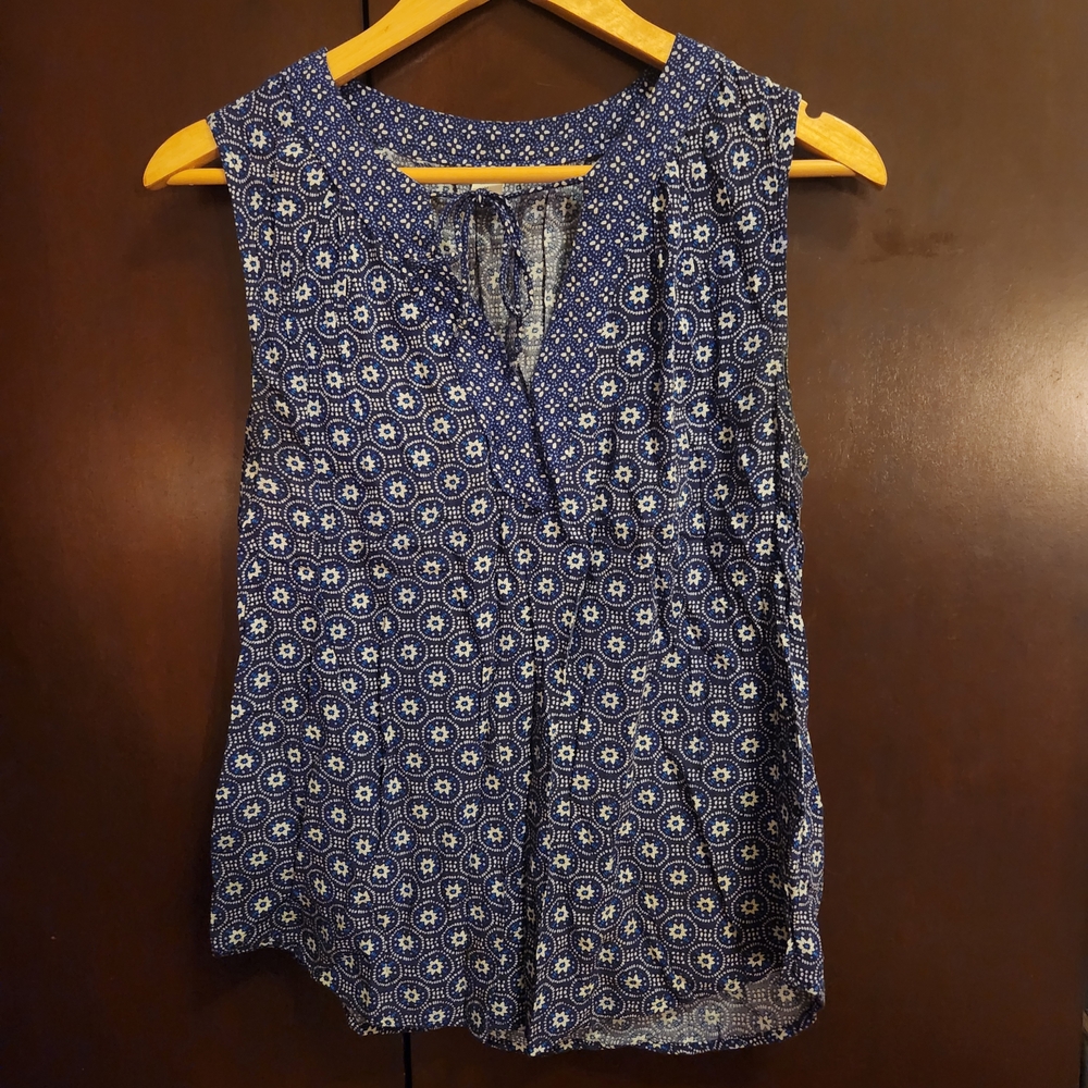 Old Navy Navy Blue Geometric Blouse